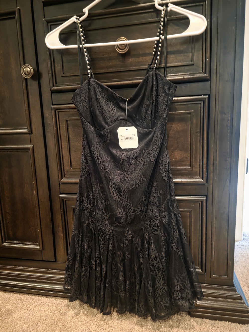 Altar'd State Black Lace Mini Dress with Beaded Straps